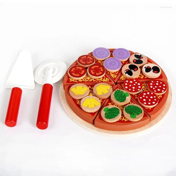 Flores decorativas Juego de pizza de madera Comida Cocina Simulación Vajilla Niños Cocina Juego de imaginación Juguete Frutas Verduras Juego de corte Fiesta