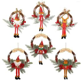 Fleurs décoratives en bois rotin poupées de caisse de couronne de couronne d'ornements suspendus