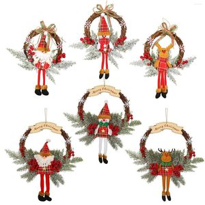 Decoratieve bloemen houten rattan doek poppen krans deur hangende ornamenten vrolijke kerstdecoratie santa claus sneeuwpop slingers kerstmas boom