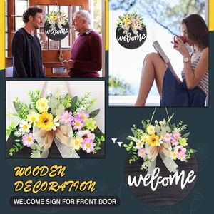 Decoratieve bloemen houten bord lijst hanger ronde ronde creatief welkom deur indoor home decor daisy kunstmatig