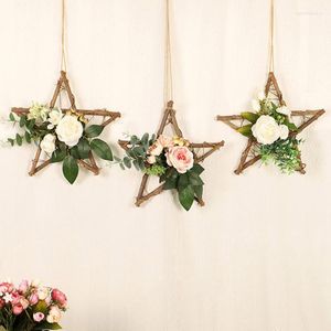 Decoratieve bloemen houten ster krans muur hangende decoratie hangers simulatie roze decor bruiloft tuin