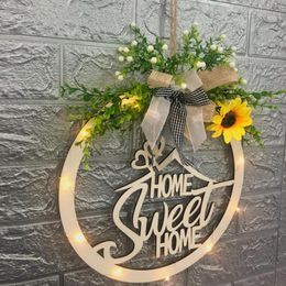 Decoratieve bloemen houten krans deurplaten met lichte holle boerderij cottage slinger muur hanger handwerk herbruikbaar huisdecoratie voor