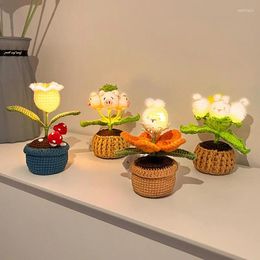 Decoratieve bloemen wol bloem afgewerkt product handgemaakt diy haak led lelie kunstmatige potplant handgeknakte geweven creatief geschenk
