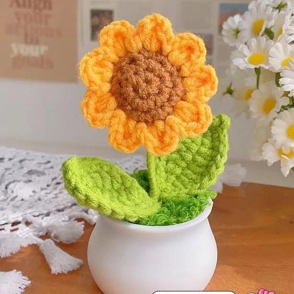 Fleurs décoratives en laine artificiel simulation faite à la main fleur de tournesol du tournesol de plante en pot ornement décoration intérieure Birtyday Gift DIY