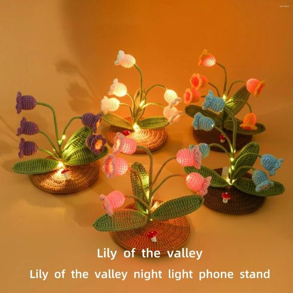 Fleurs décoratives Produit de fleurs en laine Crochet Lily of the Valley Night Light Phone Phone Habord Bidboard Simulation Ornement