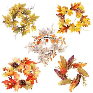 Couronne de fleurs décoratives, citrouille artificielle de Thanksgiving, Halloween, automne, décoration de porte suspendue, guirlande de jardin et de cour