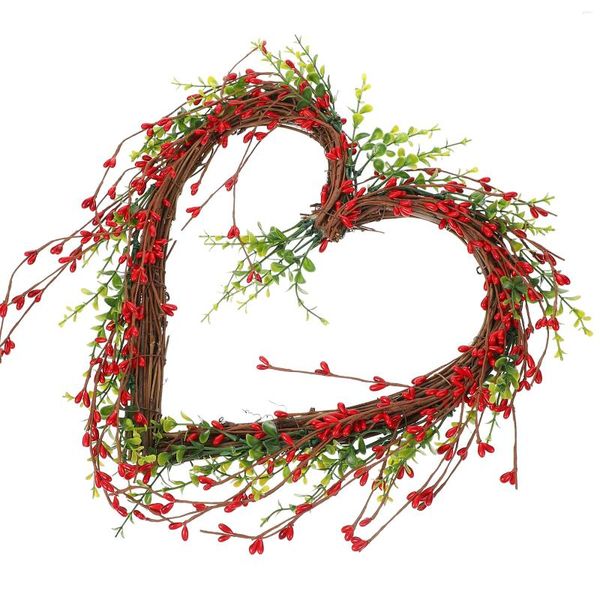 Couronne de fleurs décoratives en forme de cœur, guirlande murale suspendue pour fête, mariage, couronnes de printemps, décoration de porte, baies, Saint-Valentin, ornement de fleurs de vigne