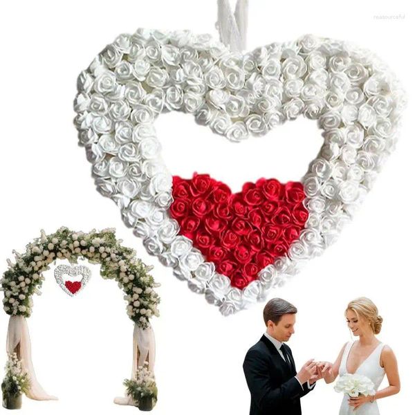 Fleurs décoratives couronne coeur en forme de rose artificielle décoration pour la porte murale accroche décor de mariage fête du coeur en forme de la Saint-Valentin