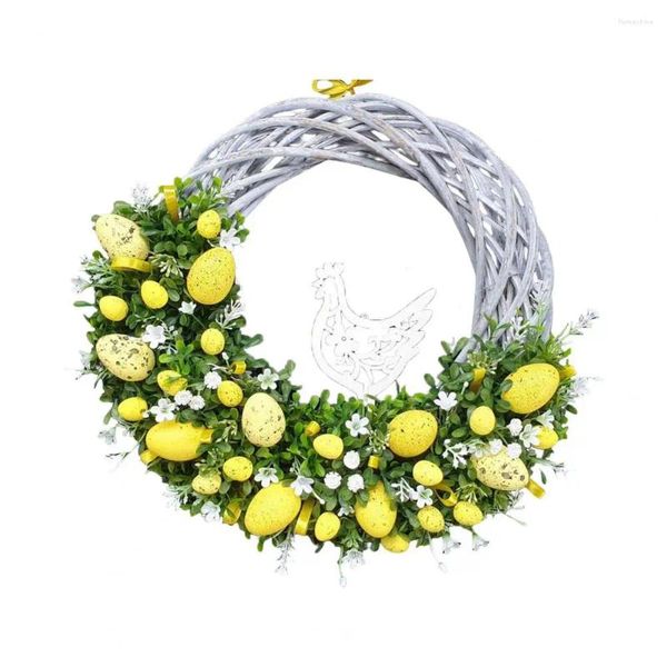 Colgante de corona de flores decorativas, duradero, fácil de colgar, ventana, pared, feliz Pascua, accesorio de pografía