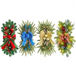 Fleurs décoratives Couper d'escalier Swag avec ruban de soie simulation de Noël Garland Wall Window Ornement Ornement Garniture pour la fête