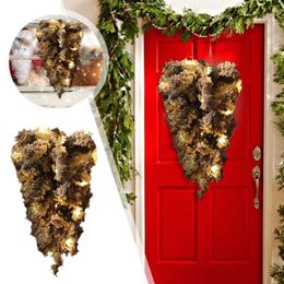 Couronne de fleurs décoratives avec des lumières à batterie 2024 Décorations de Noël PVC Porche à la hausse du porche en plein air moderne