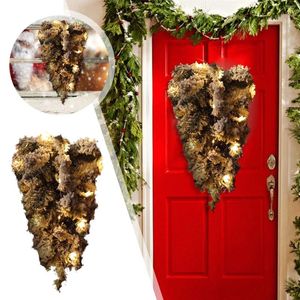 Decoratieve bloemen krans met batterij -bediende lichten 2024 Kerstdecoraties PVC ondersteboven boom veranda buiten modern