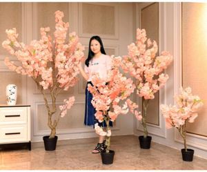 Guirnaldas de flores decorativas 1,6 m de alto color blanco rosa árbol de flor de cerezo artificial con jarrón para el paisaje de la tienda DIY centro de mesa de boda