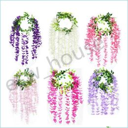 Couronnes De Fleurs Décoratives 1.8M Glycine Artificielle 7 Couleurs Tenture Murale Diy Rotin Pièce Maîtresse Fête De Noël Décoration Bac Dhigz