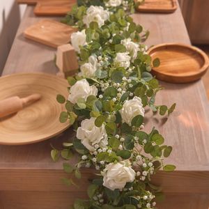 Couronnes de fleurs décoratives 1,8 m fausse rose gypsophile vigne guirlande d'eucalyptus fleurs artificielles plantes suspendues Grennery pour mariage maison fête arc décor 230828