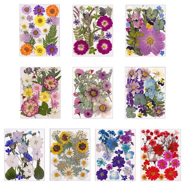 Fleurs décoratives couronnes 1 sac fleurs séchées bricolage pressé fleurs autocollants pour étui de téléphone fabrication de bijoux artisanat Nail Art décor HKD230818