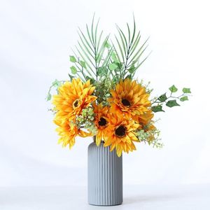 Decoratieve bloemen kransen 1 boeket diy faux zijde kunstbloem gemakkelijk te handhaven subtiel gesneden nep zonnebloem thuis festival bruiloft