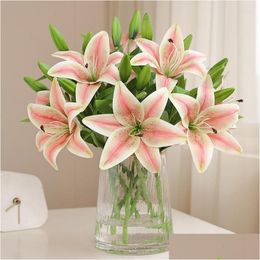 Couronnes de fleurs décoratives 1 fleur 2 bourgeons Real Touch Lily artificielle pour la table de la maison Décoration de fête de mariage Fausse branche Drop Deli Otwqm