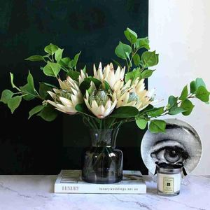 Decoratieve bloemen kransen 1 pc kunstmatige bloem zijden king protea arrangement keizer decoratie party huistafel nep witte bruiloft e4j2