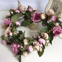 Guirnaldas de flores decorativas, 1 pieza, adorno de guirnalda, decoración de corona colorida, colgante de corazón para pared de puerta EE