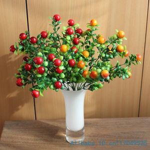 Couronnes de fleurs décoratives, 1 pièce, magnifique buisson en plastique artificiel, plante verte à baies rouges, décoration de mariage pour la maison, cadeau F219