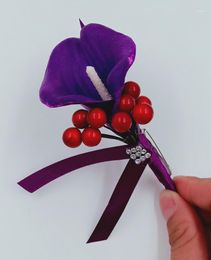 Decoratieve bloemen kransen 1 stuk bruidegom groomsman boutonniere 17 kleuren pu calla lelie kunstbloem heren pak koorts feest