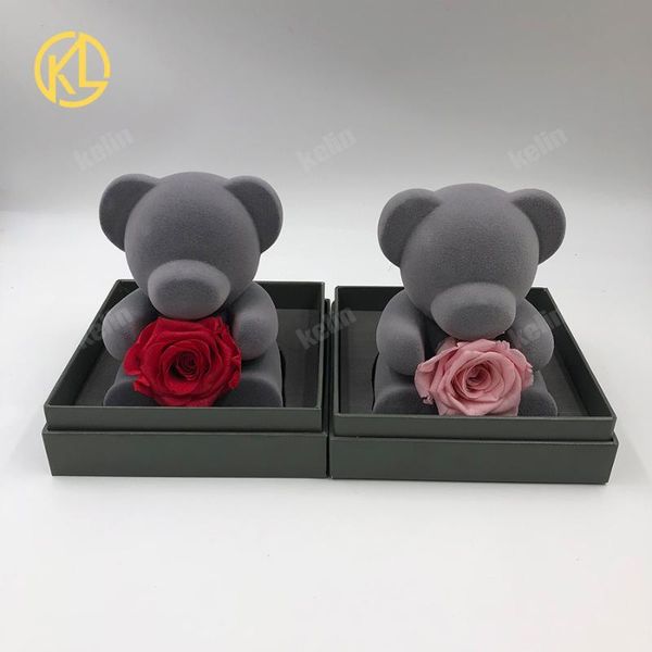 Coronas de flores decorativas 1 Juego Caja de regalo del Día de San Valentín para Ture Lover Dulce oso encantador con bonita flor de rosa conservada