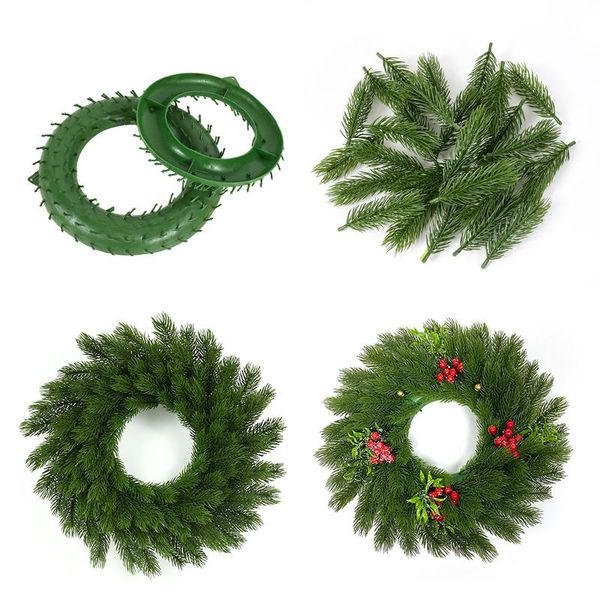 Couronnes De Fleurs Décoratives 10-30cm Rotin De Noël / Anneau En Plastique / Guirlande D'aiguilles De Pin Artificielles Pour La Décoration Intérieure DIY Couronne Florale Accesso