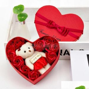 Couronnes de fleurs décoratives 10 fleurs savon fleur cadeau rose boîte ours bouquet pour 2021 saint valentin décoration de mariage festival he dh27d