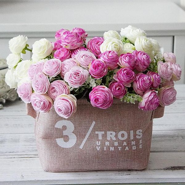 Fleurs décoratives Couronnes 10 Têtes Camélia Rose Fleur Artificielle Lotus Soie Petit Bouquet DIY Maison De Noël Décoration De Mariage Faux