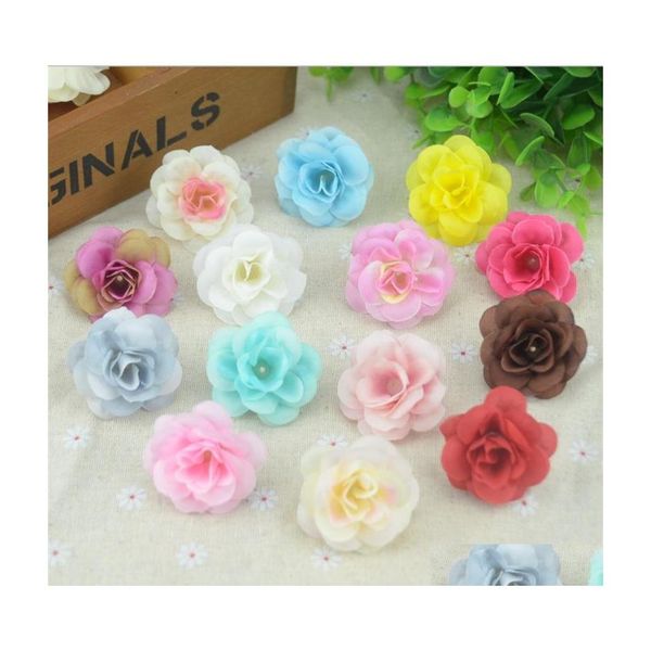 Fleurs décoratives couronnes 100 pcs 4,5 cm artisanal Mini artificiel Silk rose têtes scrapbooking fleur baiser ball pour le mariage dhorc