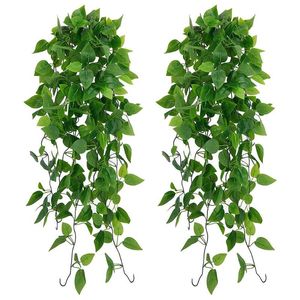 Flores decorativas grinaldas 100cm plantas de videira artificial pendurado hera folhas verdes rabanete uva falso rattan para casa jardim parede casamento par