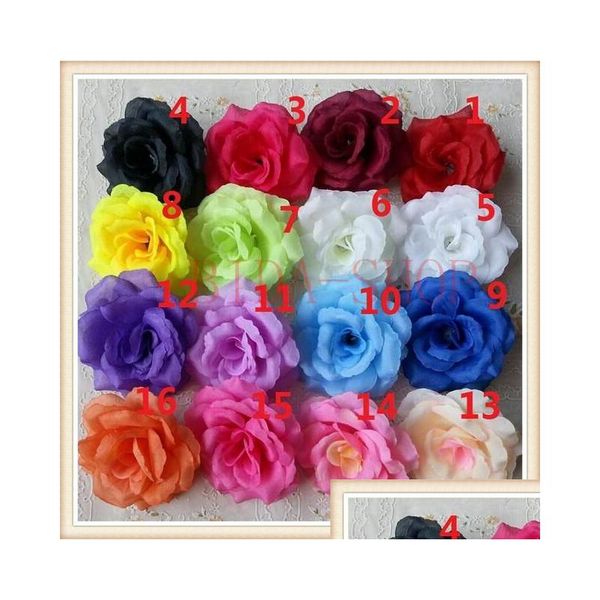 Flores decorativas coronas de flores de 8 cm Cabeza de flores de rosa de 8 cm 16 Colores para fiesta de bodas Simación artificial Camellia Camellia Del Dhu8n