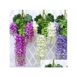 Couronnes de fleurs décoratives 100 pièces fleur de soie artificielle élégante vigne de glycine dense pour la décoration de fête de mariage de jardin S Dhrol