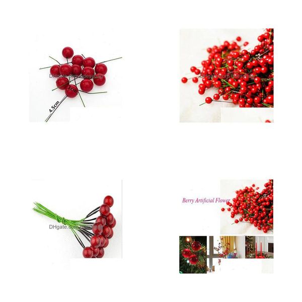 Fleurs décoratives couronnes 100pcs / lot baies de houx artificielles fleurs fruits de soie