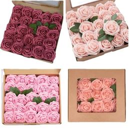 Couronnes de fleurs décoratives 102550 pièces mousse de rose artificielle fausses fausses roses pour bricolage bouquets de mariage fête décor à la maison décoration de jardin 231213