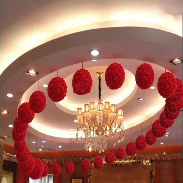 Couronnes de fleurs décoratives 10 pouces 25 cm boules de roses artificielles fleur de soie s'embrasser ornements de noël suspendus décorations de fête de mariage