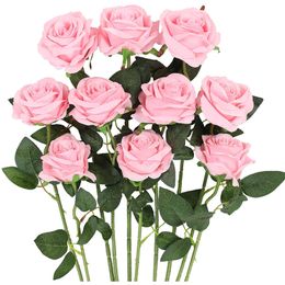 Decoratieve bloemen kransen 10Pack Wit roze kunstmatige rozentak Fake zijden bloem bloesem bruids boeket voor bruiloftsfeest Home Valentijnsdag Decor 230505