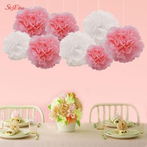 Flores decorativas Coronas de 10 piezas 6 de 8 pulgadas Pomunos de seda Pomm Fiesta de boda Flor de pompo