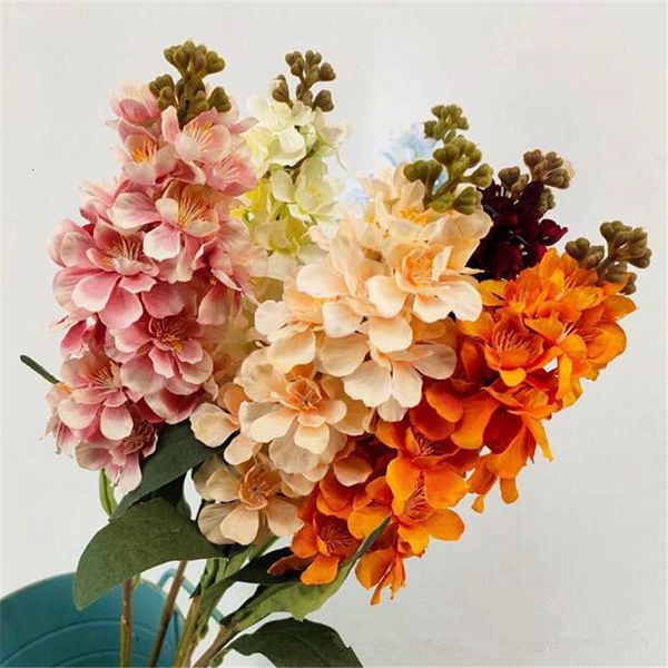 Couronnes de fleurs décoratives 10 pièces pied d'alouette en soie artificielle Violet Delphinium Beige/rose/rose rouge/Orange/bleu clair couleurs fleurs d'orchidée Cymbidium 230313