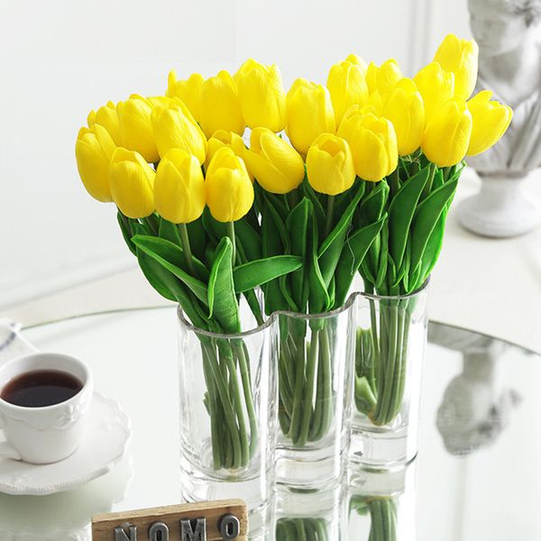 Couronnes De Fleurs Décoratives 10pcs Tulipe Artificielle Blanc Jaune Real Touch Bouquet De Tulipes Pour La Maison Jardin Décor De Mariage Fête D'anniversaire Faux Fleur 230227