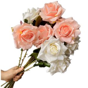 Decoratieve bloemen kransen 10 stks faux rozenbloem tak kunstmatige zijde single head stengels voor bruiloft centerpieces bloemendecoratie