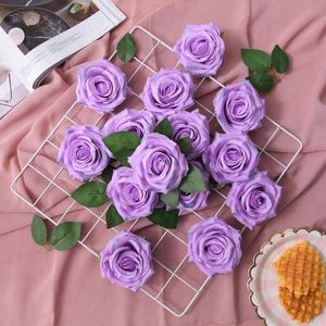 Couronnes de fleurs décoratives 10 pièces lilas gros têtes de roses en soie artificielle faux pour bricolage Bouquet de mariage décoration de la maisondécoratif