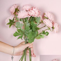 Flores decorativas coronas 10 unids / lote loto artificial arons rosa rama de seda falsa decoración del hogar boda celebración corona jardín de ot0xc