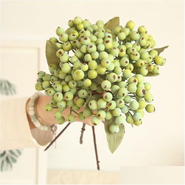 Couronnes de fleurs décoratives 10 pièces/lot, mousse Pe, baies de fruits verts, plantes artificielles, branches de cerisier, simulation d'olives, maison Otesy