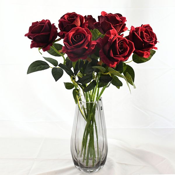 Fleurs décoratives couronnes 10pcs Real Touch Rose Rose Flannel Flower Bouquet Single Head Artificial Plem pour la décoration de mariage Decor Home 221020