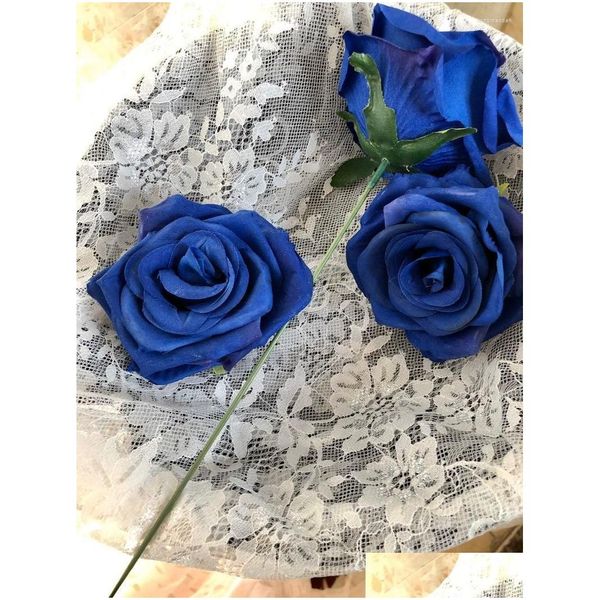 Fleurs décoratives couronnes 10pcs bleu royal artificiel rose tête de rose en gros de la soie false pour le bouquet de décoration dominante