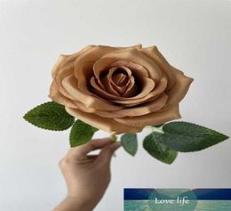 Decoratieve bloemen kransen 10 stks toffee kunstmatige rozenbloem met lange stengels zijde in het geheel voor Wedding Home Party Office D6108246660718