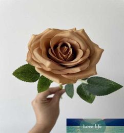 Decoratieve bloemen kransen 10 stks toffee kunstmatige rozenbloem met lange stengels zijde in het geheel voor Wedding Home Party Office D6108242811345