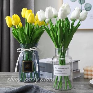 Decoratieve bloemen kransen 10 stks tulpen kunstmatige bloem real touch boeket nep wit gele bruiloft decoratie home garen decor